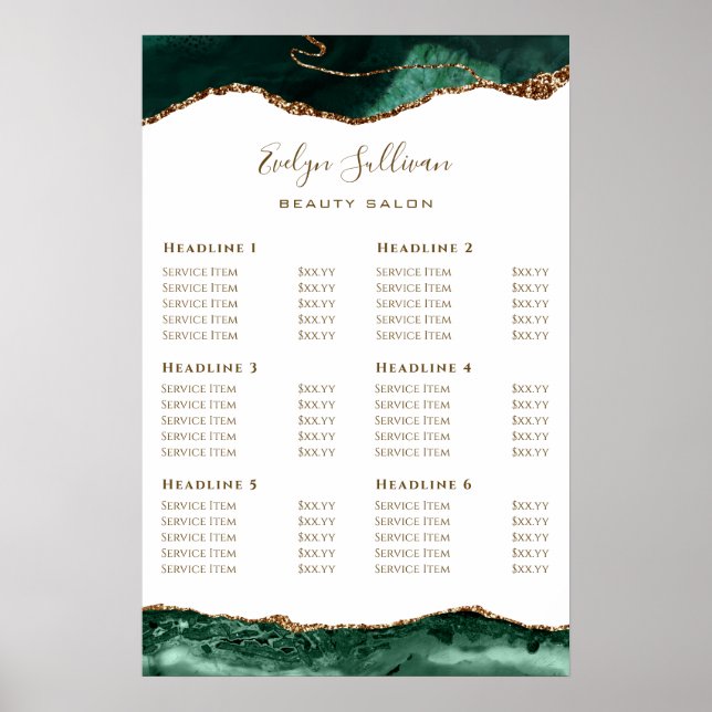 Emerald Green Agate on White Price List Poster (Front)