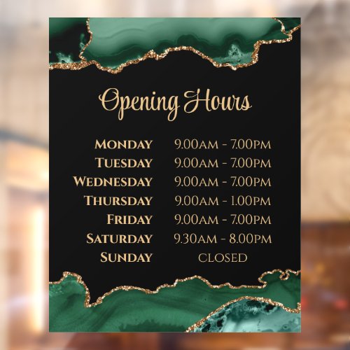 Emerald Green Agate Opening Hours Window Cling