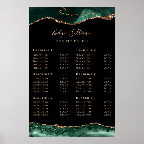 Emerald Green Agate Price List Poster