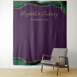 Emerald Green Agate Purple Wedding Photo Booth Tapestry