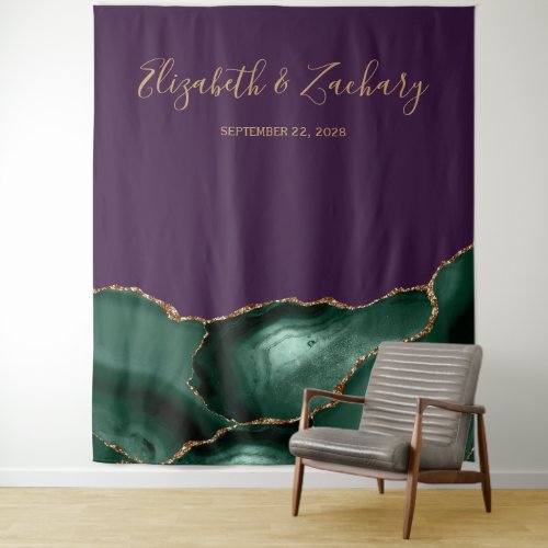 Emerald Green Agate Purple Wedding Photo Booth Tapestry