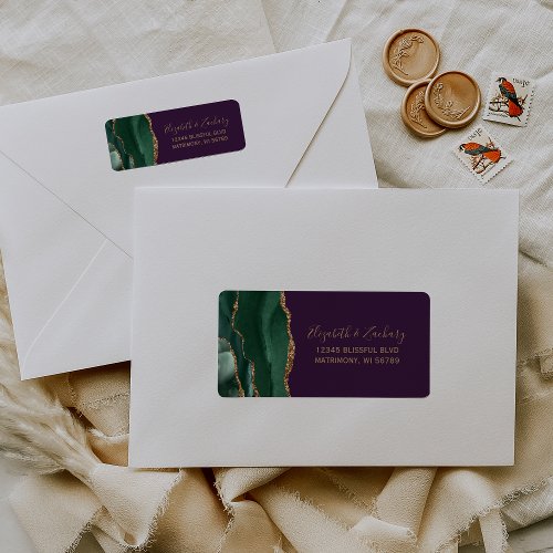 Emerald Green Agate Purple Wedding Return Address Label