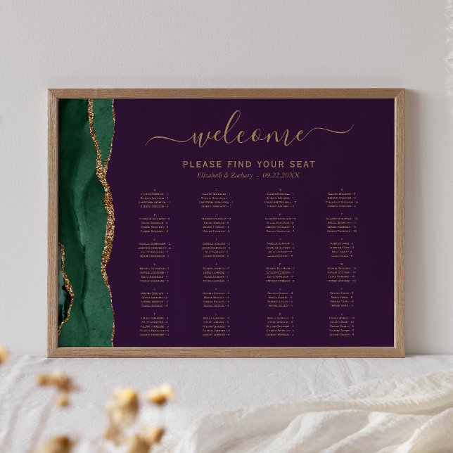 Emerald Green Agate Purple Wedding Seating Poster (Creator Uploaded)