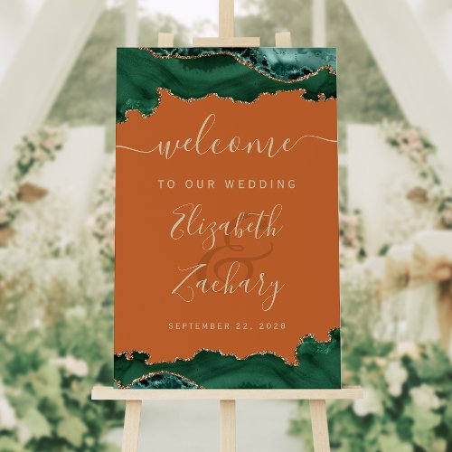 Emerald Green Agate Rust Vertical Wedding Welcome Foam Board