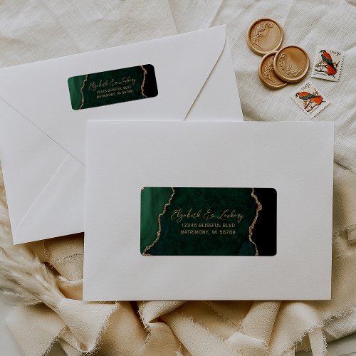 Emerald Green Agate Script Wedding Return Address Label
