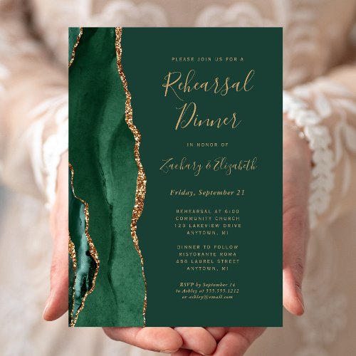  Emerald Green Agate Wedding Rehearsal Dinner Invitation