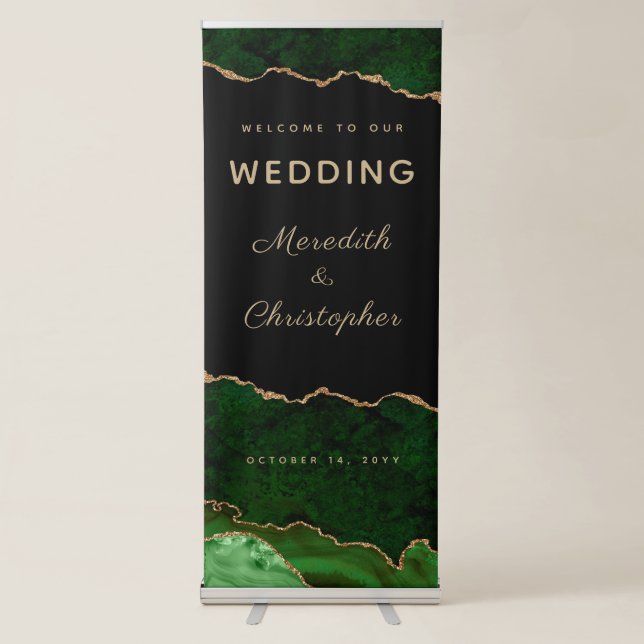 Emerald Green Agate Wedding Welcome Retractable Banner (Front)