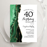 Emerald Green Agate White Gold 40th Birthday Invitation<br><div class="desc">Emerald green,  white and gold agate 40th birthday party invitation. Elegant modern design featuring watercolor agate marble geode background,  faux glitter gold and typography script font. Trendy invite card perfect for a stylish women's bday celebration. Printed Zazzle invitations or instant download digital printable template.</div>