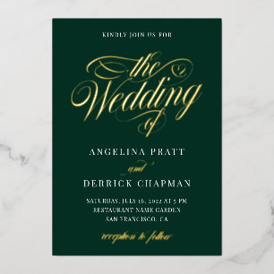  Emerald Green All in One Calligraphy Wedding Gold Foil Invitation