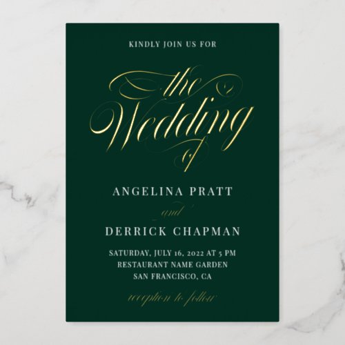  Emerald Green All in One Calligraphy Wedding Gold Foil Invitation