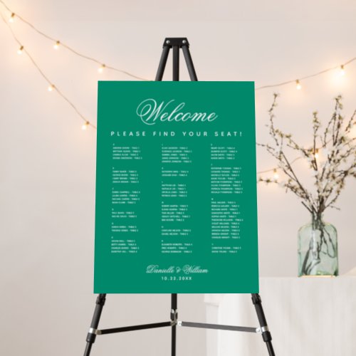 Emerald Green Alphabetical Wedding Seating Chart  Foam Board
