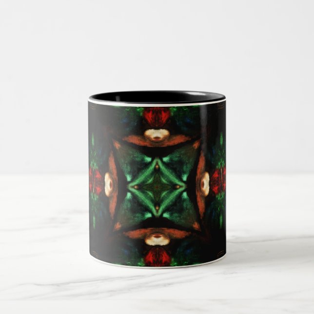 Emerald green amber gorgeous geometric art Two-Tone coffee mug (Center)