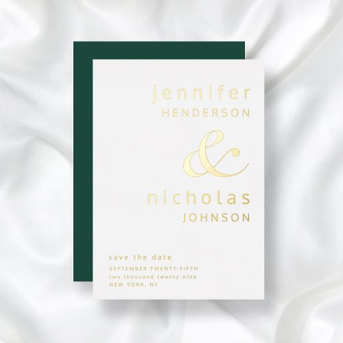 Emerald Green Ampersand Wedding Save The Date Gold Foil Invitation