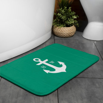 Emerald Green Anchor Monogram Bathroom Mat by heartlockedhome at Zazzle