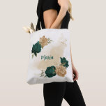 emerald green and beige gold flowers  tote bag<br><div class="desc">Beautiful tote bag featuring emerald green and beige gold flowers with green leaves . 
FOR MORE MATCHING PRODUCTS click on the collection above or contact me</div>