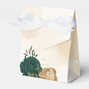 emerald green and beige gold flowers wedding favor boxes