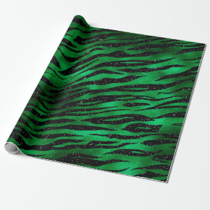 Emerald Green and Black Glam Animal Print Wrapping Paper