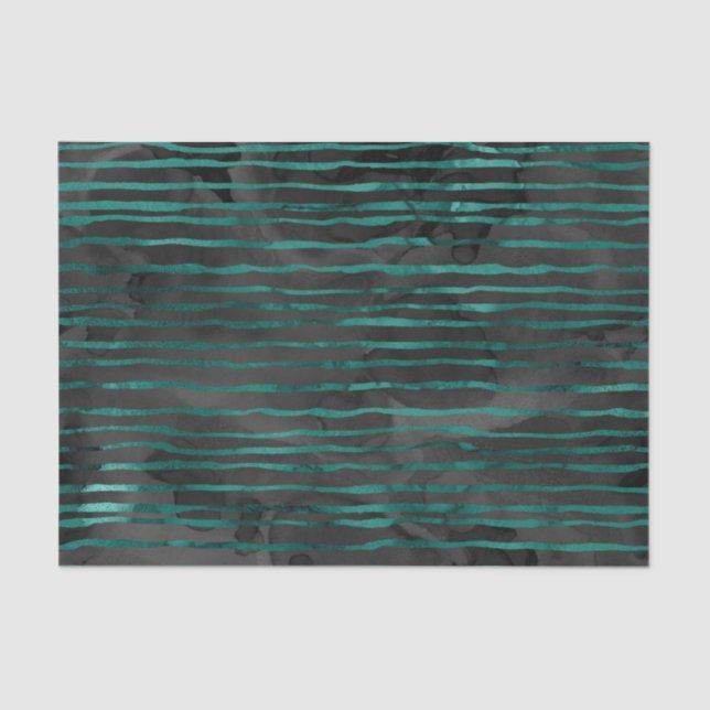 Emerald Green and Black Striped Pattern Tissue Paper (Front)
