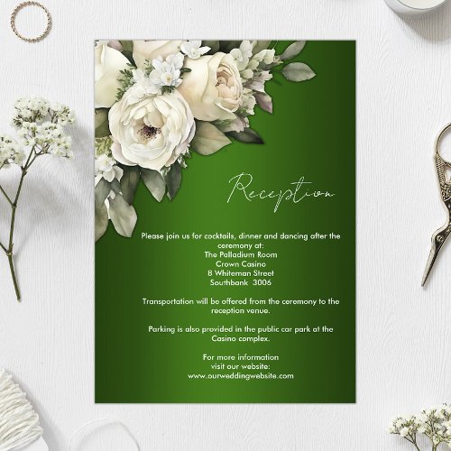 Emerald Green and Boho Roses Wedding Reception Invitation