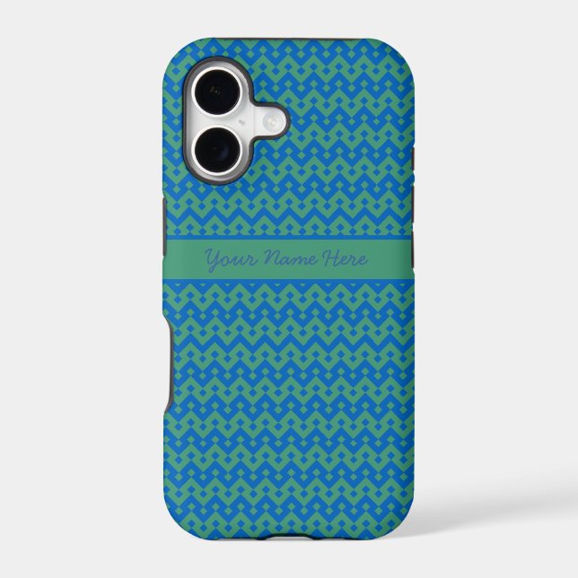 Emerald Green and Bright Blue Geometric Pattern Iphone Case (Back)
