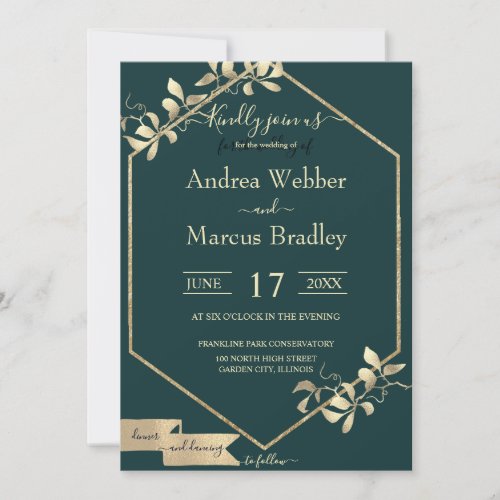 Emerald Green and Champagne Invitation