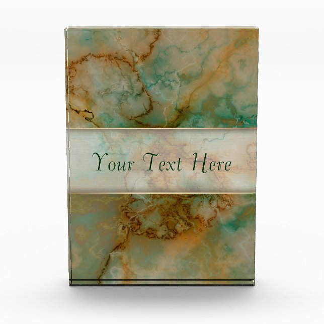Emerald Green and Copper Gold Marble Acrylic Award (Front)