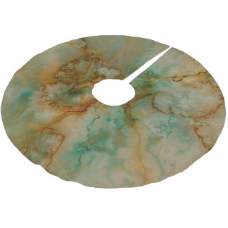 Emerald Green and Copper Gold Marble Brushed Polyester Tree Skirt