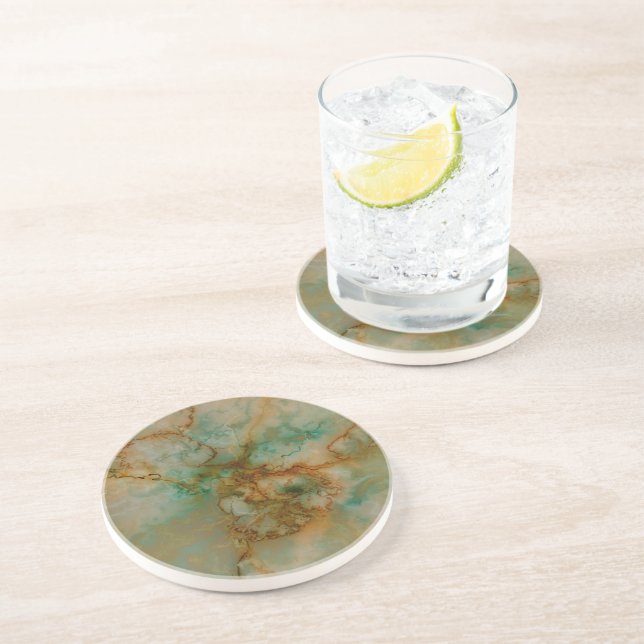 Emerald Green and Copper Gold Marble Drink Coaster (Side)