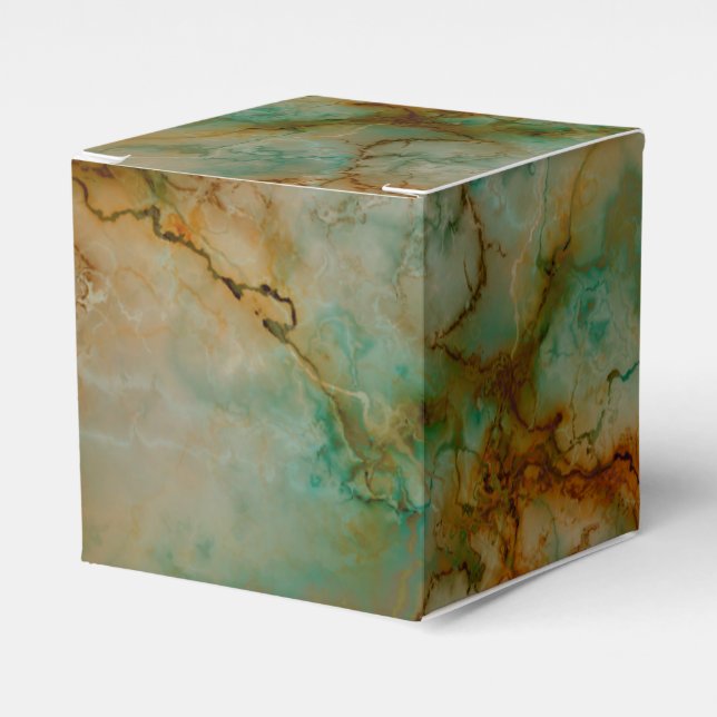 Emerald Green and Copper Gold Marble Favor Boxes (Front Side)