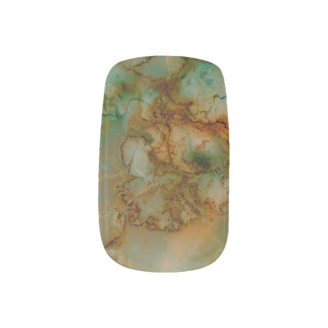 Emerald Green and Copper Gold Marble Minx Nail Art (Left Thumb)