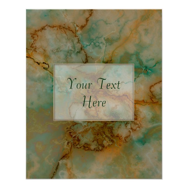 Emerald Green and Copper Gold Marble Poster (Front)