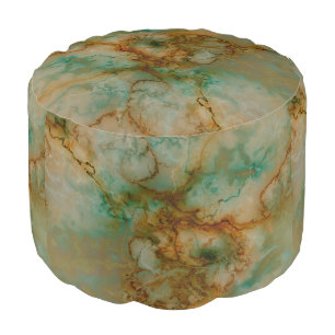 Emerald Green and Copper Gold Marble Pouf