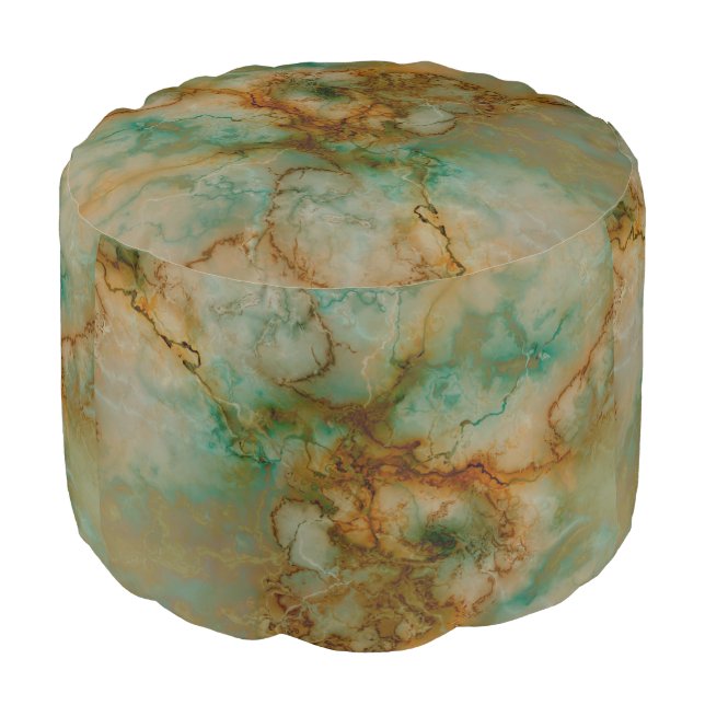 Emerald Green and Copper Gold Marble Pouf (Angled Front)