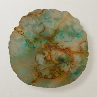 Emerald Green and Copper Gold Marble Round Pillow
