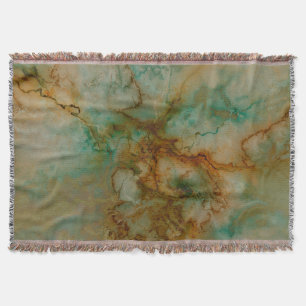 Emerald Green and Copper Gold Marble Throw Blanket