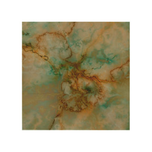 Emerald Green and Copper Gold Marble Wood Wall Art