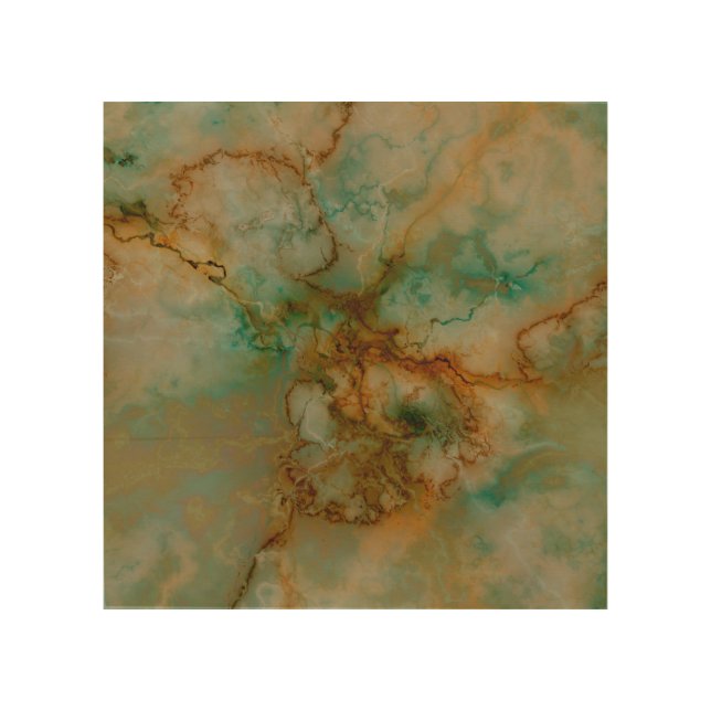 Emerald Green and Copper Gold Marble Wood Wall Art (Front)