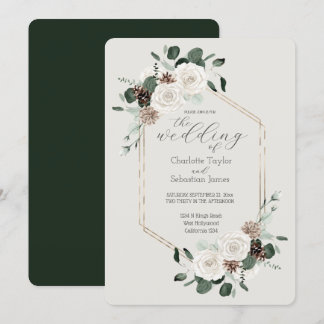 Emerald Green And Cream Flowers Wedding Invitation
