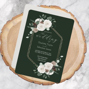 Emerald Green And Cream Flowers Wedding Invitation by Ricaso_Wedding at Zazzle