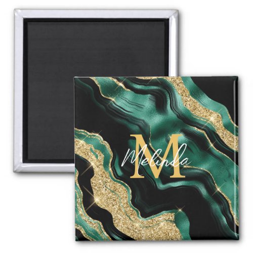 Emerald Green and Gold Abstract Agate Magnet