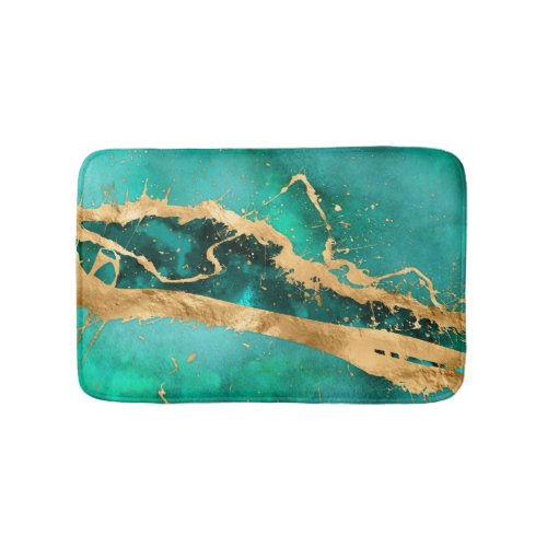 Emerald Green and Gold abstract Bath Mat