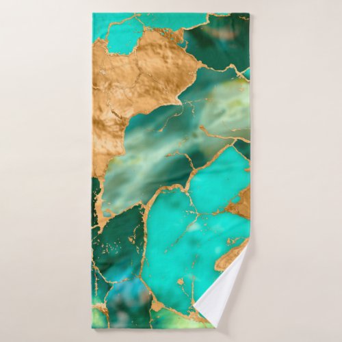 Emerald Green and Gold abstract Bath Towel Set