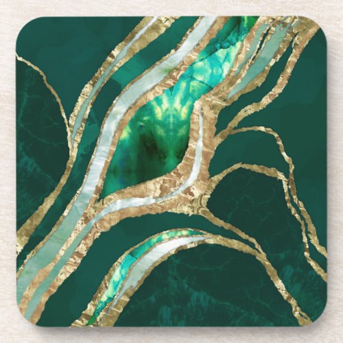 Emerald Green and Gold abstract Beverage Coaster