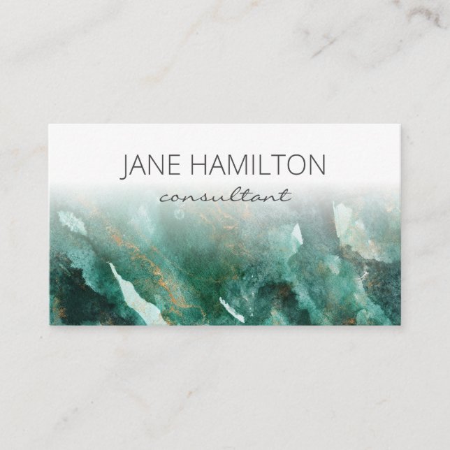 Emerald Green and Gold Abstract Business Card (Front)
