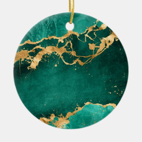 Emerald Green and Gold abstract Ceramic Ornament