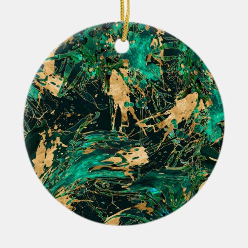 Emerald Green and Gold abstract Ceramic Ornament