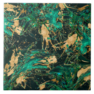 Emerald Green and Gold abstract Ceramic Tile
