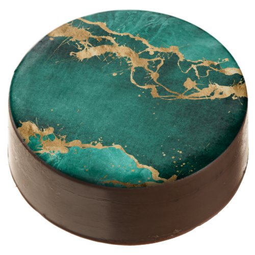 Emerald Green and Gold abstract Chocolate Covered Oreo