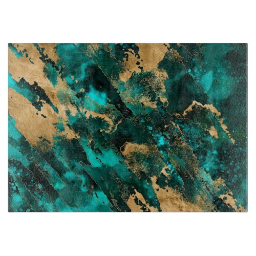 Emerald Green and Gold abstract Cutting Board