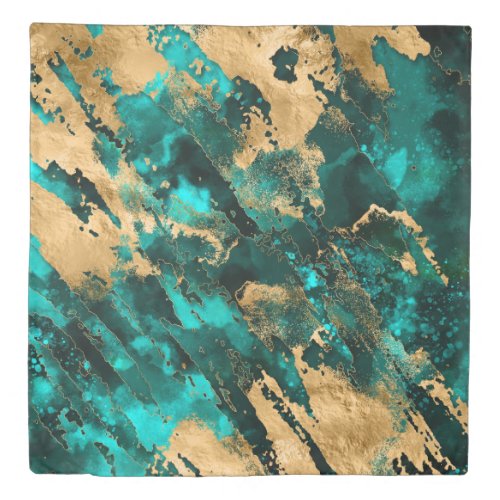 Emerald Green and Gold abstract Duvet Cover